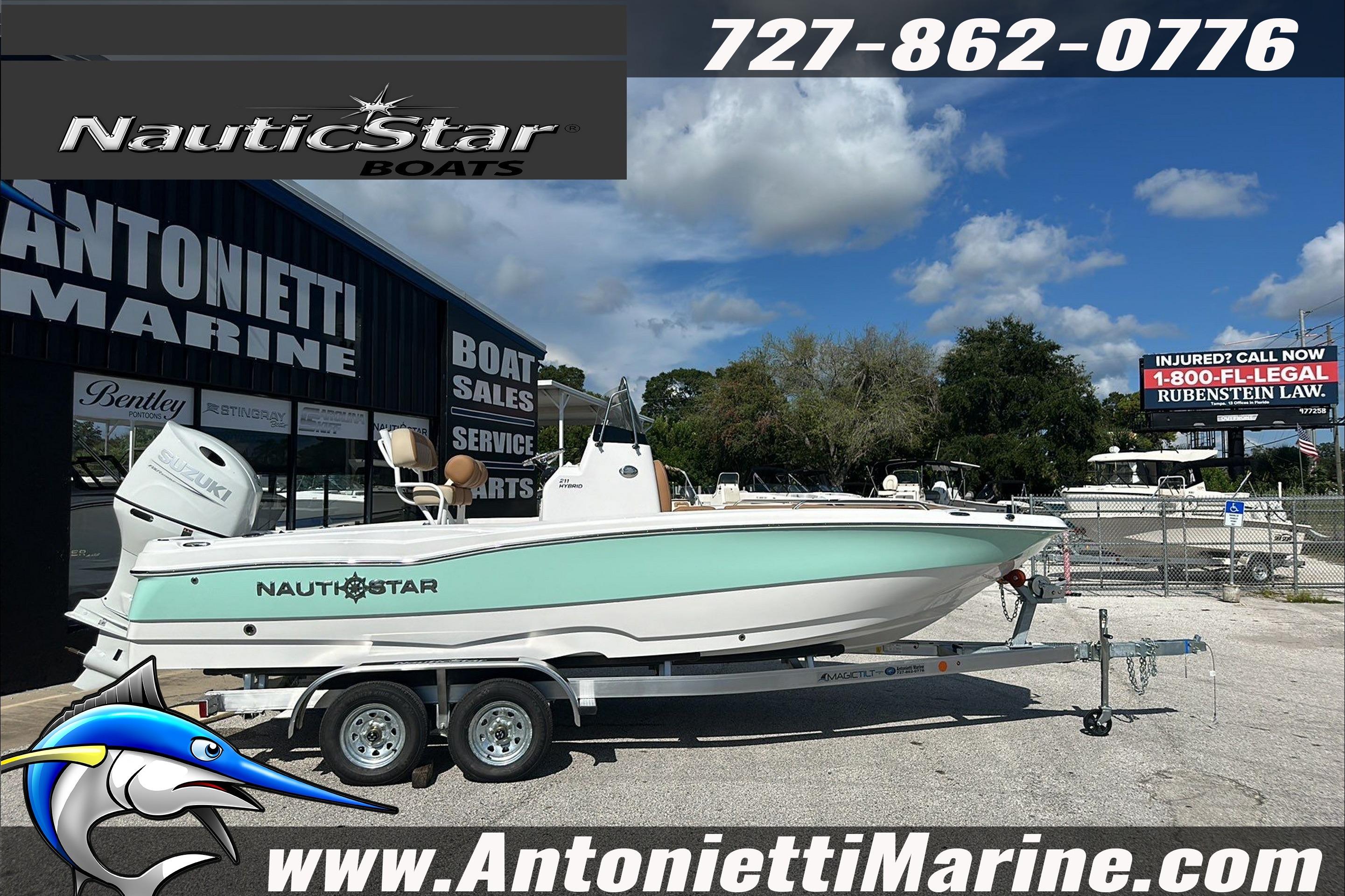 NauticStar 211 Hybrid 2025 NauticStar 211 Hybrid boat on trailer at Antonietti Marine dealership.