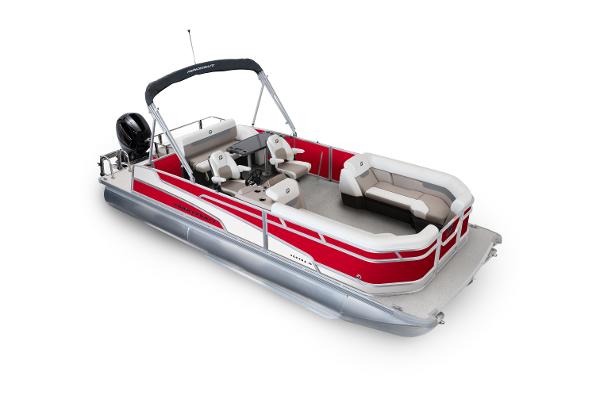 Princecraft Vectra 23 RL 2025 Princecraft Vectra 23 RL pontoon boat, red and white design, spacious seating.