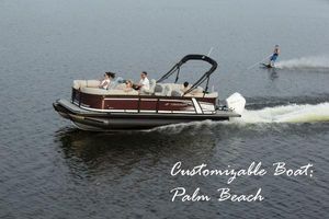 Starcraft SLS 3 2024 Starcraft SLS 3 pontoon boat on water with people and a wakeboarder.