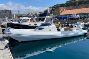 SACS Strider 11 SACS Strider 11, 2010 model, docked in a marina with other boats.