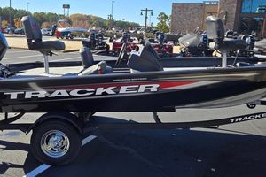 Tracker Pro Team 175 Crappie Edition 2026 Tracker Pro Team 175 Crappie Edition boat on display in a parking lot.
