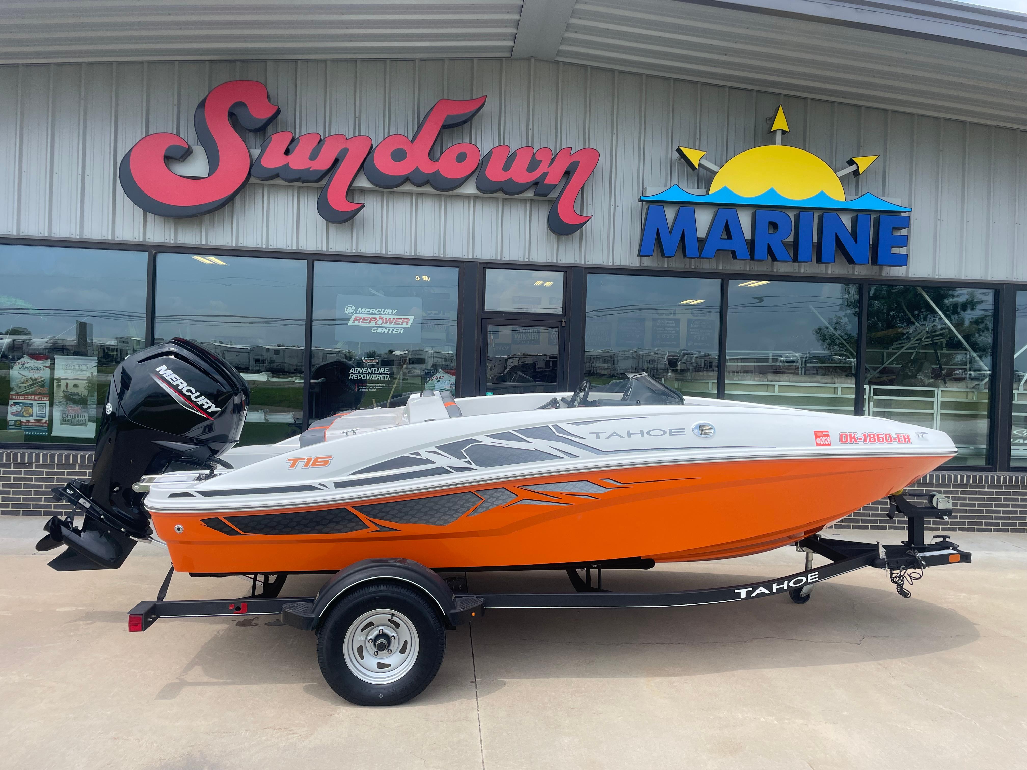 Tahoe T16 2020 Tahoe T16 boat in front of Sundown Marine store.