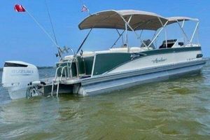 Avalon Catalina Platinum Quad Lounger - 25' 2022 Avalon Catalina Platinum Quad Lounger boat on water with Suzuki outboard motor.