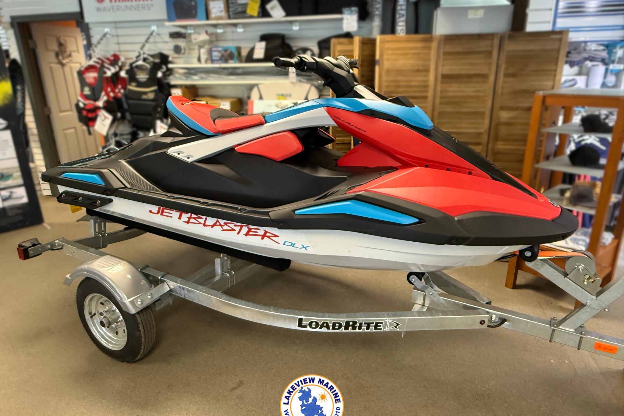Yamaha WaveRunner JetBlaster DLX 2-Up 2025 Yamaha WaveRunner JetBlaster DLX 2-Up on trailer in showroom.