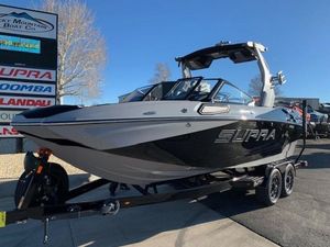 Supra SV 550 2024 Supra SV 550 boat on trailer at Rocky Mountain Boat Co. dealership.
