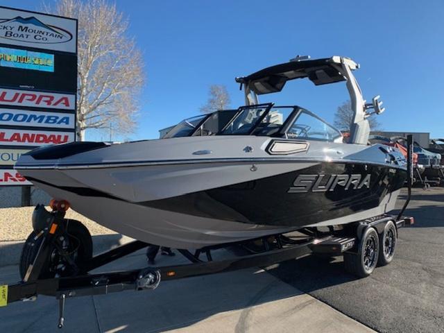 Supra SV 550 2024 Supra SV 550 boat on trailer at Rocky Mountain Boat Co. dealership.