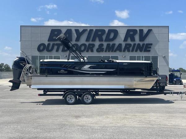 G3 SunCatcher V322 RC 2025 G3 SunCatcher V322 RC pontoon boat on trailer at Bayird RV Outdoor & Marine.