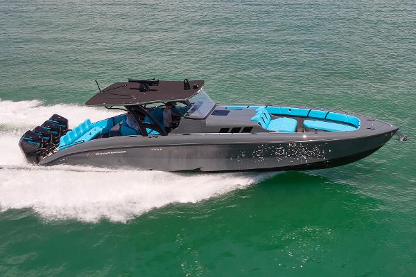 Midnight Express 43' Solstice 2022 Midnight Express 43' Solstice boat cruising on open water, featuring sleek design and vibrant seating.