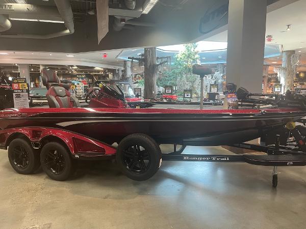 Ranger Z519R Cup-Equipped 2025 Ranger Z519R Cup-Equipped boat displayed indoors, featuring sleek design and dual-axle trailer.