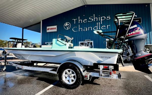 Chittum Skiffs Islamorada 18 2024 Chittum Skiffs Islamorada 18 boat on trailer at The Ships Chandler dealership.