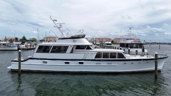 Burger 78' Cockpit Flybridge Motor Yacht 1965 Burger 78' Cockpit Flybridge Motor Yacht docked in marina.