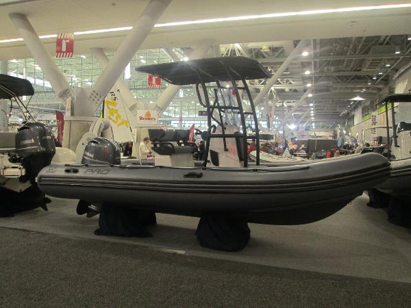 Zodiac Pro 5.5 2024 Zodiac Pro 5.5 inflatable boat displayed at an indoor boat show.