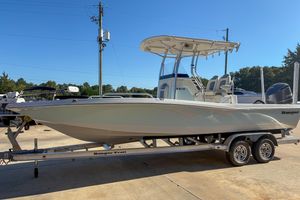 Ranger 2510 Bay 2019 Ranger 2510 Bay boat on trailer, parked outdoors under clear blue sky.