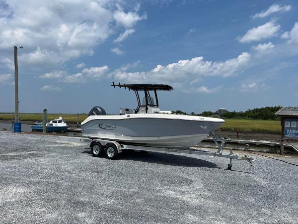 Robalo R200 Center Console 2025 Robalo R200 Center Console boat on trailer at marina.