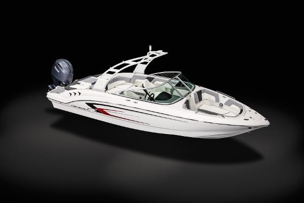 Chaparral 23 SSi OB 2026 Chaparral 23 SSi OB boat with sleek design and outboard motor on display.