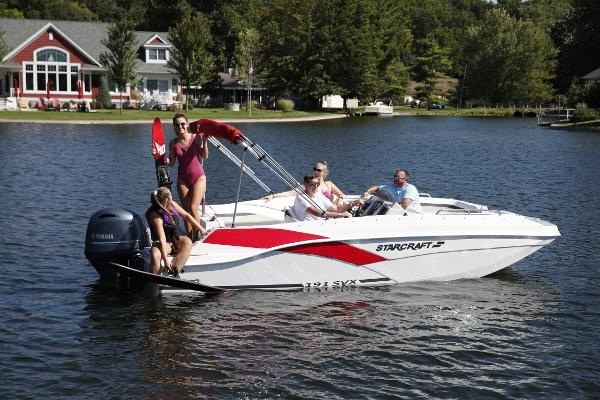 Starcraft 191 SVX OB 2025 Starcraft 191 SVX OB boat on a lake with people enjoying a sunny day.