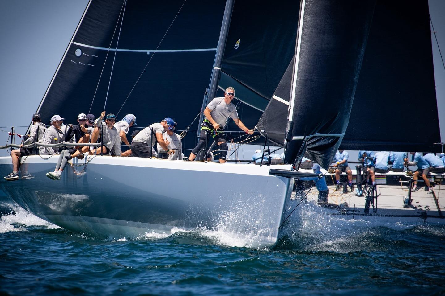 Judel and Vrolijk Tp52 Sailing crew on Judel and Vrolijk TP52 yacht racing in open water, 2015 model.