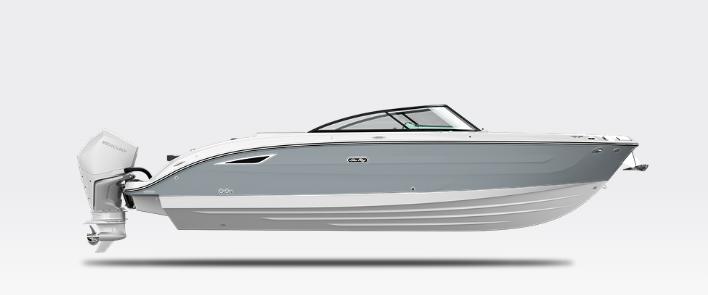 Sea Ray SDX 270 Outboard 2026 Sea Ray SDX 270 Outboard boat, sleek design, side view, gray and white color scheme.
