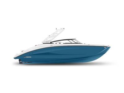 Yamaha Boats 252S 2025 Yamaha Boats 252S, sleek blue and white design, side view.
