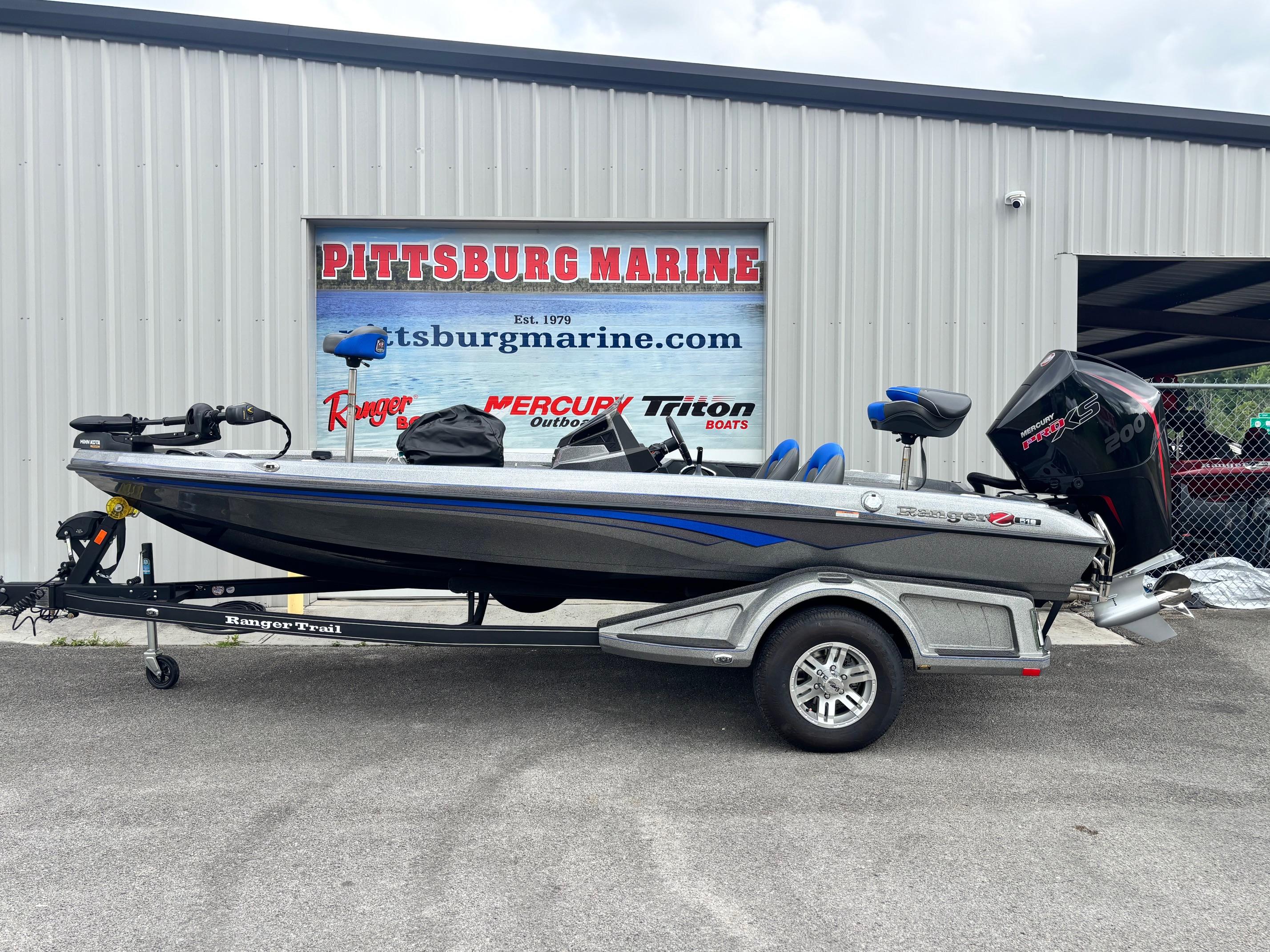 Ranger Z518 2024 Ranger Z518 boat on trailer at Pittsburg Marine dealership.