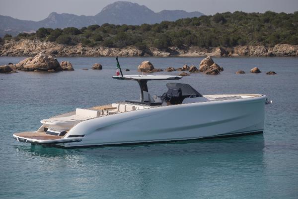 Solaris Power 44 Open 2025 Solaris Power 44 Open yacht in serene coastal waters.