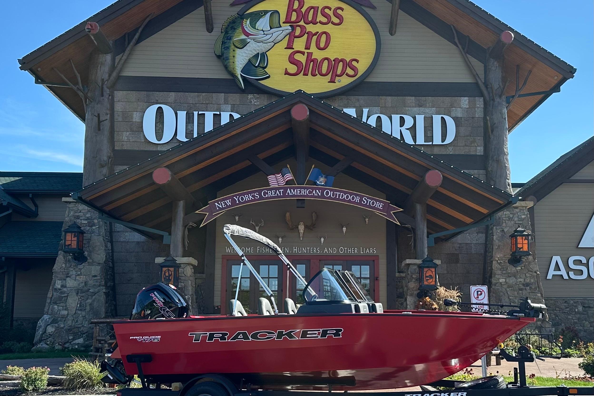 Tracker Pro Guide V-175 WT 2026 Tracker Pro Guide V-175 WT boat displayed outside Bass Pro Shops.