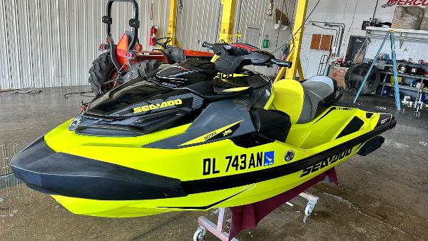 Sea-Doo RXT-X 300 2018 Sea-Doo RXT-X 300 jet ski in a workshop.