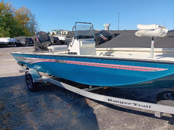 Ranger RB190 2024 Ranger RB190 boat on trailer, blue hull, outdoor setting.