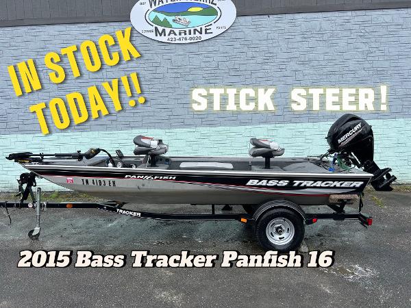 Bass Tracker Panfish 16 2015 Bass Tracker Panfish 16 boat, in stock, stick steer, displayed at dealership.
