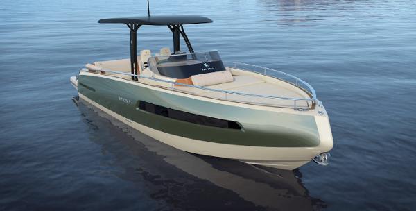 Invictus GT280 2023 Invictus GT280 luxury boat on calm water, featuring sleek design and modern amenities.