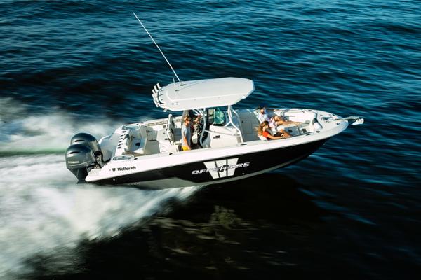 Wellcraft 262 Fisherman 2023 Wellcraft 262 Fisherman boat cruising on open water, showcasing speed and design.