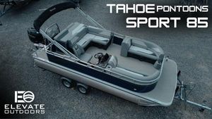 Tahoe Pontoon Sport 85 Cruise 2025 Tahoe Pontoon Sport 85 Cruise boat on trailer, featuring spacious seating and sleek design.