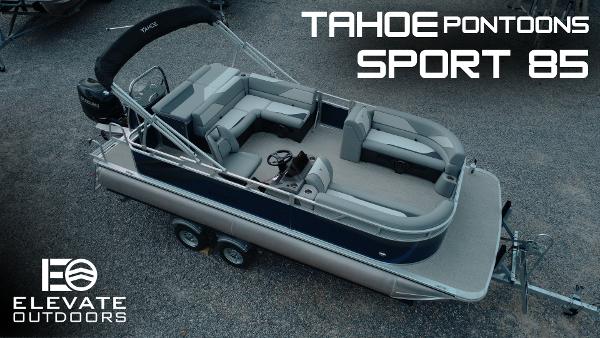 Tahoe Pontoon Sport 85 Cruise 2025 Tahoe Pontoon Sport 85 Cruise boat on trailer, featuring spacious seating and sleek design.
