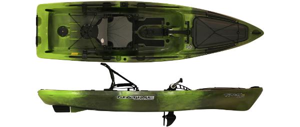 Native Watercraft Titan Propel 12 2022 Native Watercraft Titan Propel 12 kayak, top and side view, green and black design.