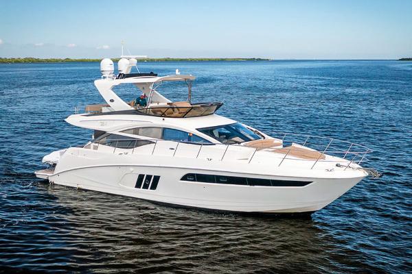 Sea Ray L590 Fly 2016 Sea Ray L590 Fly yacht cruising on open water.