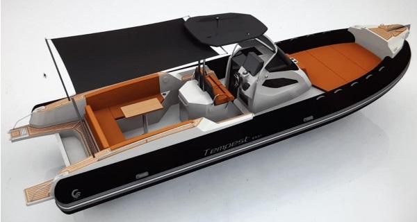 Capelli Tempest 1000 Open 2024 Capelli Tempest 1000 Open boat with sleek design, spacious seating, and sunshade canopy.
