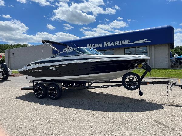 Crownline 220 SS 2025 Crownline 220 SS boat on trailer at Hern Marine dealership.
