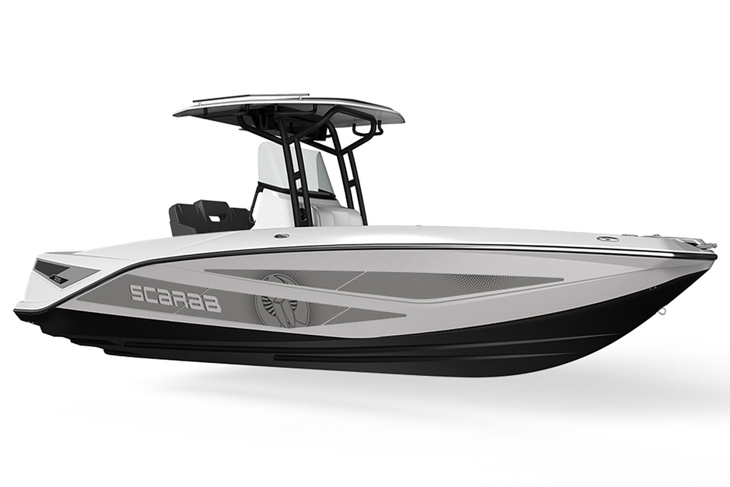 Scarab 255 Open LX 2025 Scarab 255 Open LX boat, sleek design, white and black color scheme, modern features.