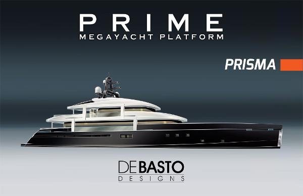 Prime Megayacht Platform PRISMA Prime Megayacht Platform PRISMA 2026 by De Basto Designs, sleek luxury yacht profile.
