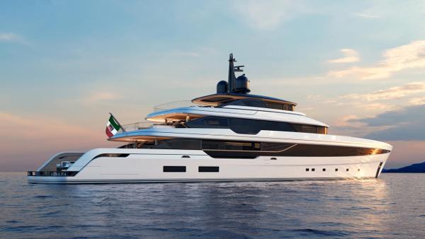 Admiral PANORAMA 60 Luxury Admiral PANORAMA 60 yacht, 2027 model, cruising at sunset.