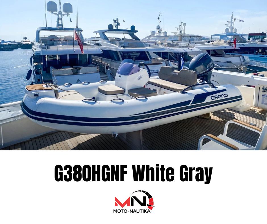Grand G380HGNF White Gray 2025 Grand G380HGNF White Gray boat docked at marina, featuring sleek design and modern amenities.
