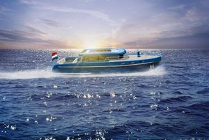 Enkcraft Mackum 13.50 2026 Enkcraft Mackum 13.50 yacht cruising on ocean at sunset.