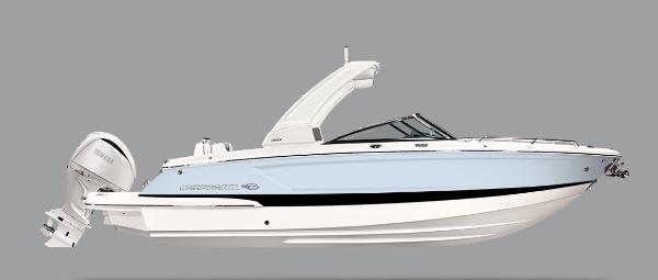 Chaparral 270 OSX 2025 Chaparral 270 OSX boat, sleek design, side view, gray background.