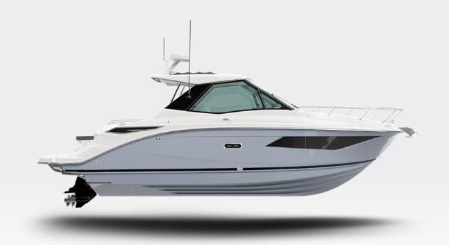 Sea Ray Sundancer 320 2026 Sea Ray Sundancer 320 boat, sleek design, side view, white background.