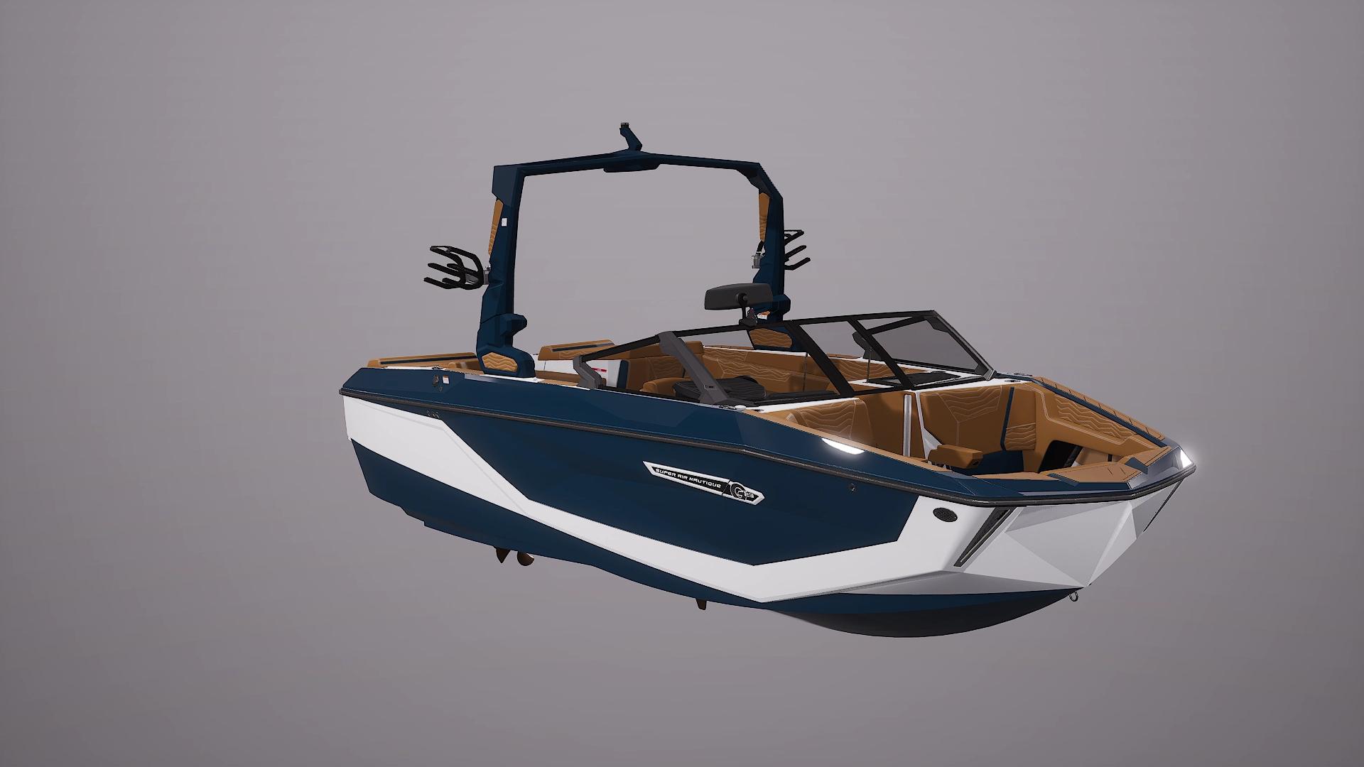 Nautique Super Air Nautique G23 2026 Nautique Super Air Nautique G23 boat, blue and white, sleek design, side view.