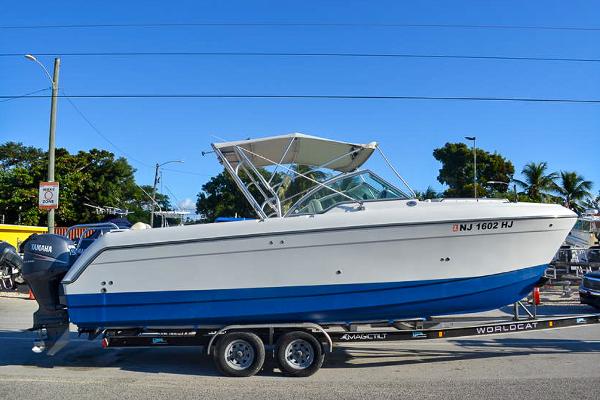 Glacier Bay 2740 Dual Console 2011 Glacier Bay 2740 Dual Console boat on trailer, side view.