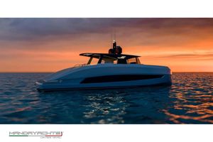MandaYachts S06 2025 MandaYachts S06 luxury yacht at sunset on the ocean.
