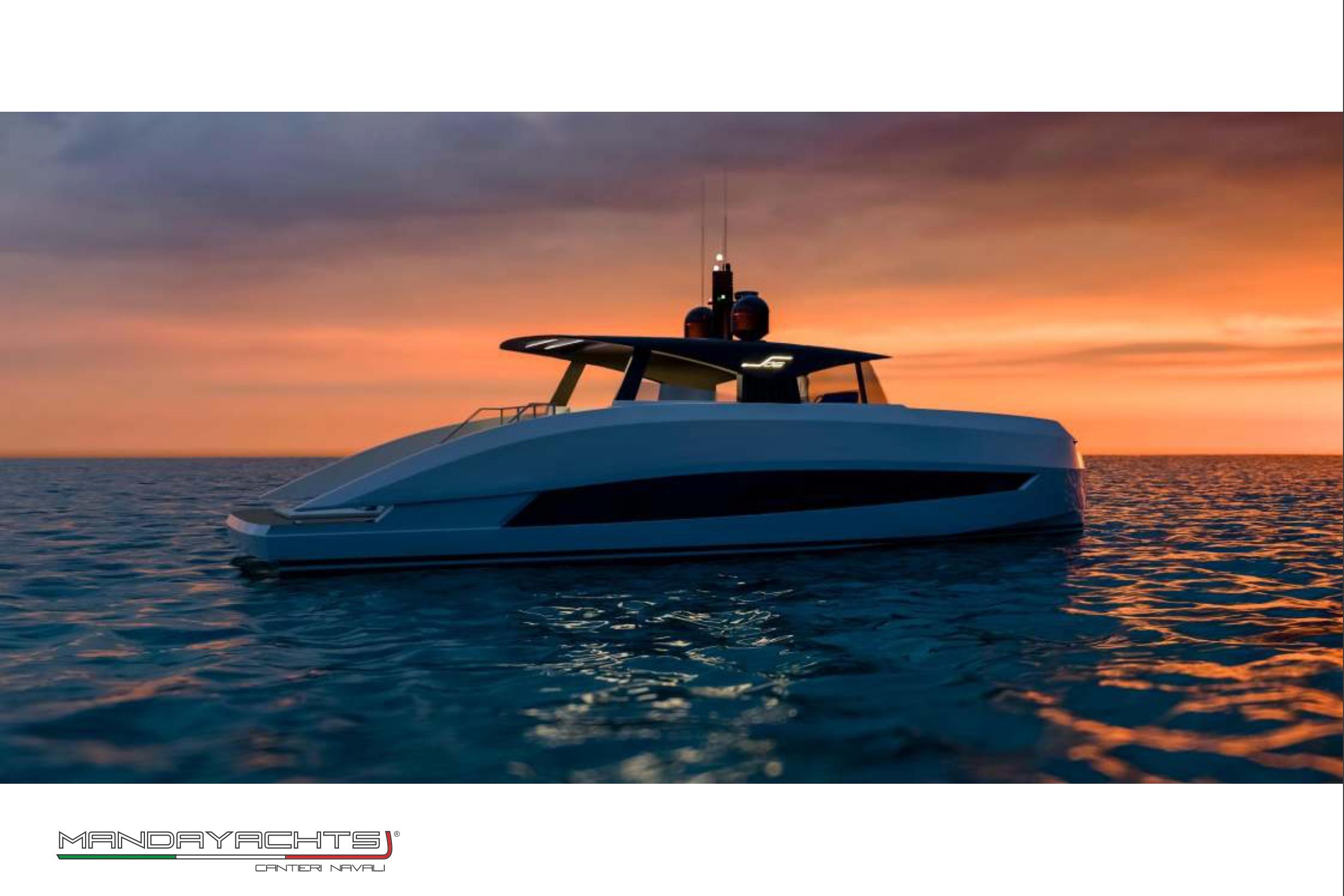 MandaYachts S06 2025 MandaYachts S06 luxury yacht at sunset on the ocean.