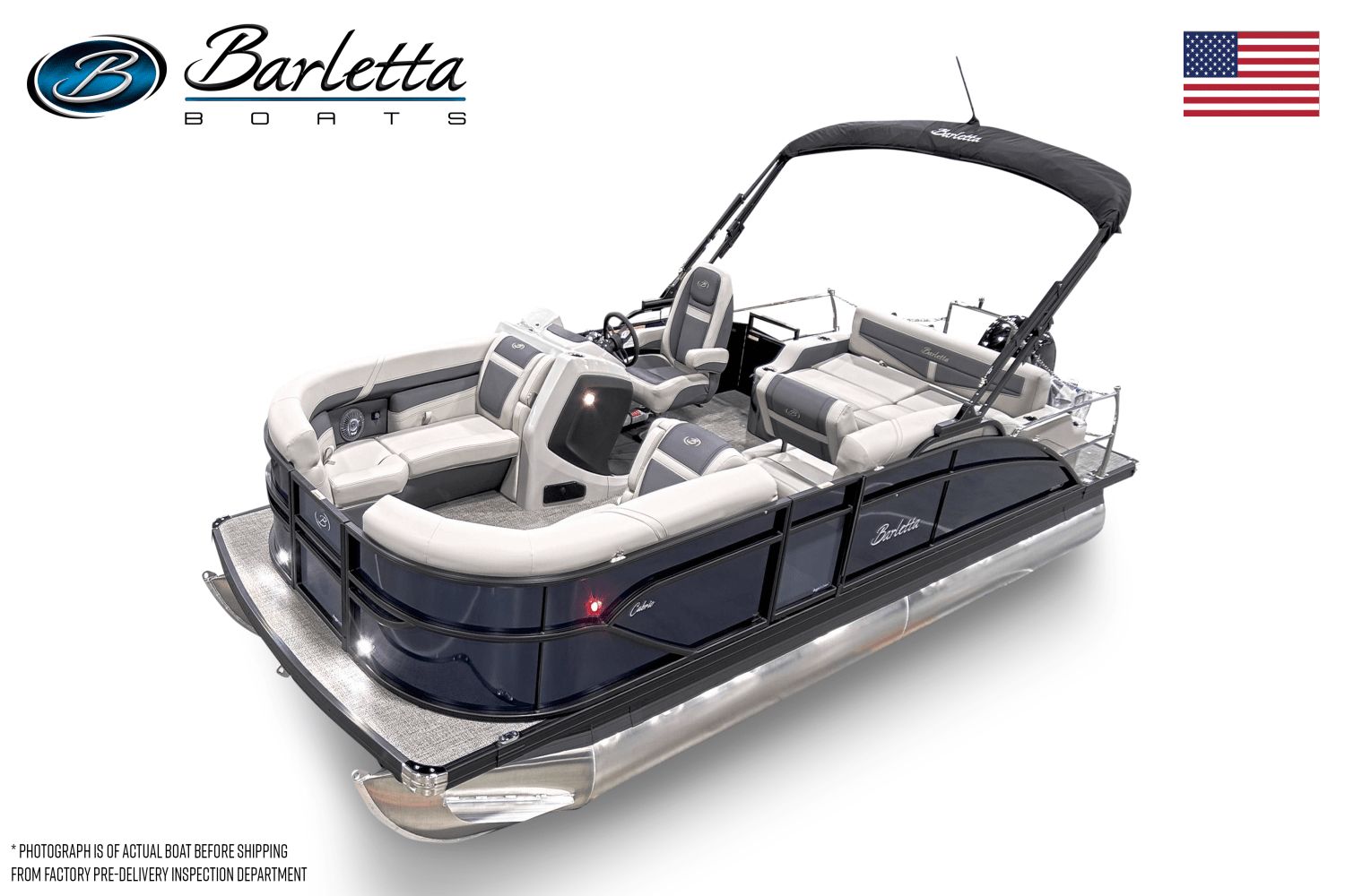 Barletta Cabrio 2025 Barletta Cabrio pontoon boat with sleek design and comfortable seating.