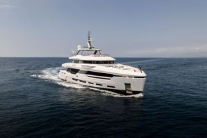 Baglietto DOM Luxury yacht Baglietto DOM 2021 cruising on open sea.